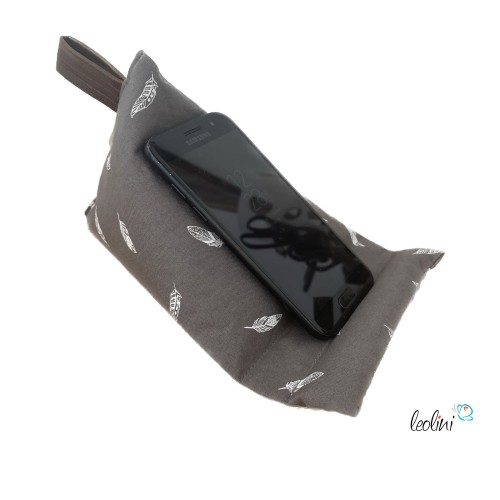 Handysitzsack | FEDERN GRAU aus Baumwolle | Stützkissen für Smartphone und Tablet  - 1