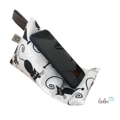 Handysitzsack | CRAZY CATS aus Baumwolle | Katzen Stützkissen für Smartphone und Tablet  - 1