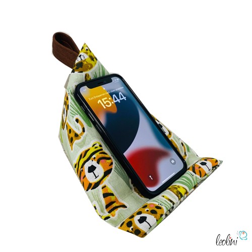 Handysitzsack | TIGER aus Baumwolle | Stützkissen für Smartphone und Tablet  - 1