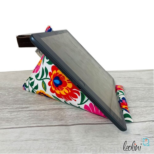Handysitzsack | FLOWER POWER ROT aus Baumwolle | Stützkissen für Smartphone und Tablet  - 3