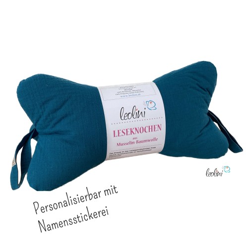 Leseknochen MUSSELIN Double Gauze PETROL - personalisierbar mit Stickerei Leolini - 1