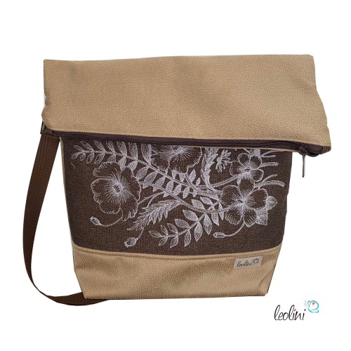 Foldover Tasche mit BLUMEN Stickerei | mit Außenfach Leolini - 1