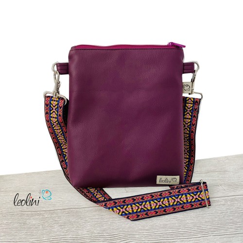 Kleine Umhängetasche LILA mit gemustertem Gurtband | Kleine LEOS Leolini - 4