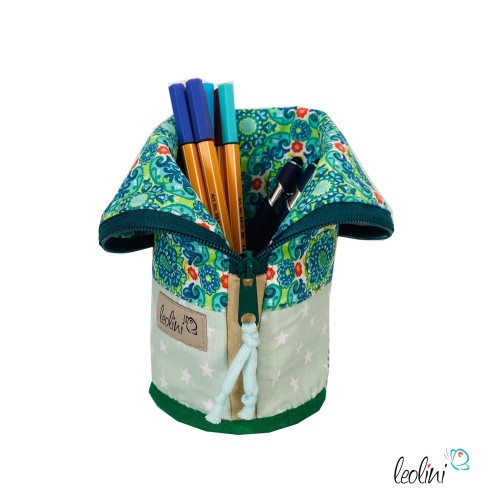 Stehende Stiftetasche Leo | Federpennal Federmäppchen Ornamente grün | personalisierbar mit Namen Leolini - 2