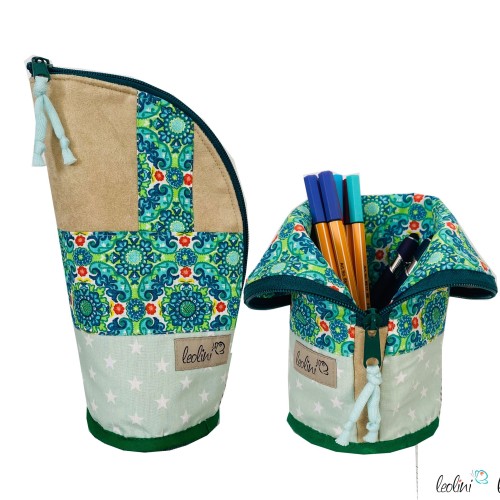 Stehende Stiftetasche Leo | Federpennal Federmäppchen Ornamente grün | personalisierbar mit Namen Leolini - 1