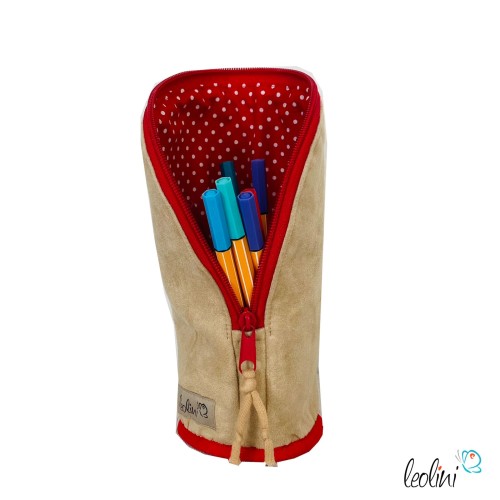 Stehende Stiftetasche Leo | Federpennal Federmäppchen Blume des Lebens ROT | personalisierbar mit Namen Leolini - 4