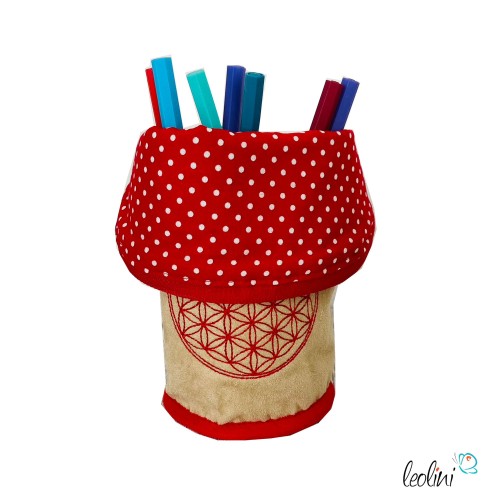 Stehende Stiftetasche Leo | Federpennal Federmäppchen Blume des Lebens ROT | personalisierbar mit Namen Leolini - 3
