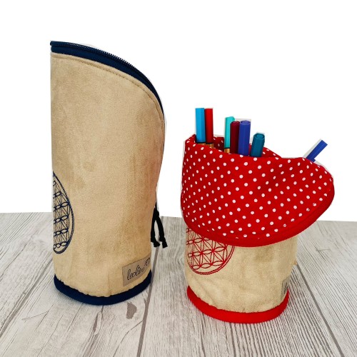 Stehende Stiftetasche Leo | Blume des Lebens DUNKELBLAU  Federpennal Federmäppchen  | personalisierbar mit Namen Leolini - 8