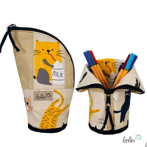Stehende Stiftetasche Leo | Federpennal Federmäppchen Cool Cats | personalisierbar mit Namen Leolini - 1