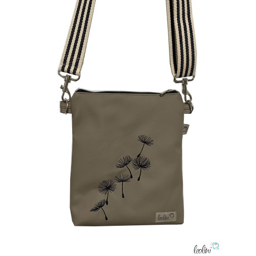 Kleine Umhängetasche TAUPE mit fliegenden Pusteblumen | mit gemustertem Gurtband | Kleine LEOS Leolini - 2