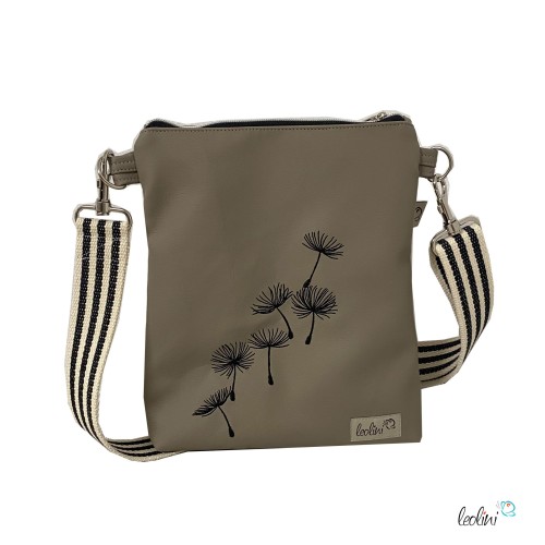 Kleine Umhängetasche TAUPE mit fliegenden Pusteblumen | mit gemustertem Gurtband | Kleine LEOS Leolini - 1