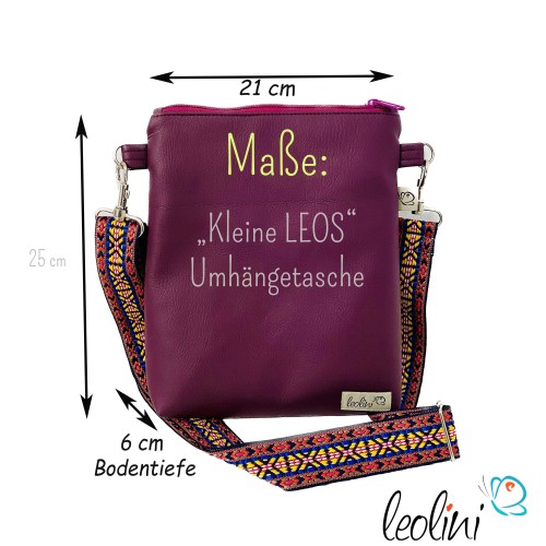 Kleine Umhängetasche DUNKLES ROSA mit Pusteblume | mit gemustertem Gurtband | Kleine LEOS Leolini - 8
