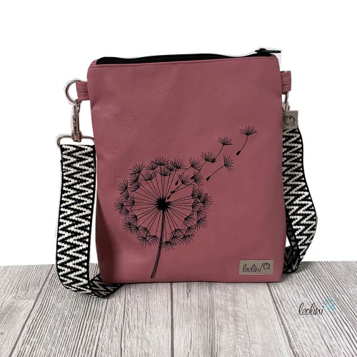 Kleine Umhängetasche DUNKLES ROSA mit Pusteblume | mit gemustertem Gurtband | Kleine LEOS Leolini - 5