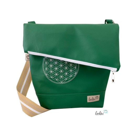 Mini Foldover Tasche Blume des Lebens Stickerei grün Leolini - 1