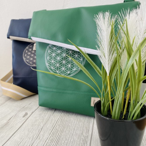 Mini Foldover Tasche Blume des Lebens Stickerei grün Leolini - 5