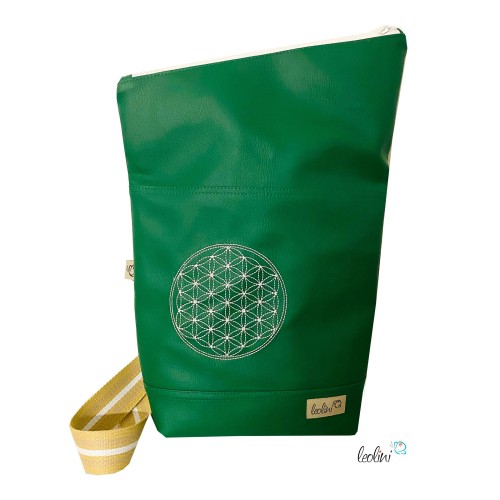 Mini Foldover Tasche Blume des Lebens Stickerei grün Leolini - 3