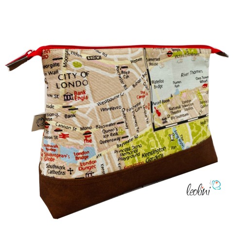 Große Kosmetiktasche | Kulturbeutel mit vielen Fächern CITY MAP | Handarbeit von Leolini  - 3