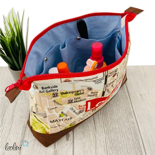 Große Kosmetiktasche | Kulturbeutel mit vielen Fächern CITY MAP | Handarbeit von Leolini  - 7