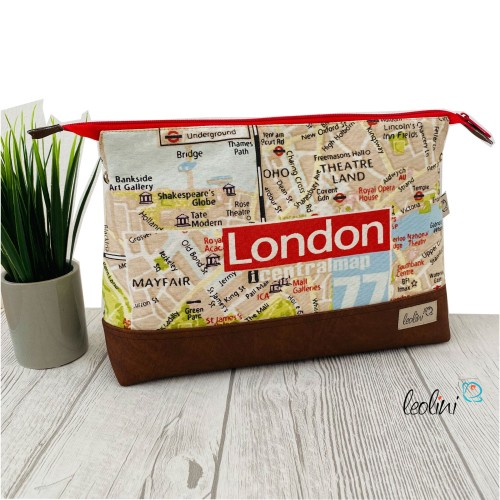 Große Kosmetiktasche | Kulturbeutel mit vielen Fächern CITY MAP | Handarbeit von Leolini  - 8