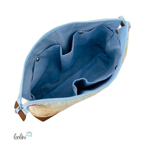 Große Kosmetiktasche | Kulturbeutel mit vielen Fächern WELT | Handarbeit von Leolini  - 5