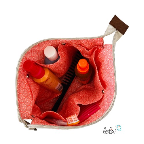 Große Kosmetiktasche | Kulturbeutel mit vielen Fächern GÄNSEBLÜMCHEN | Handarbeit von Leolini  - 4