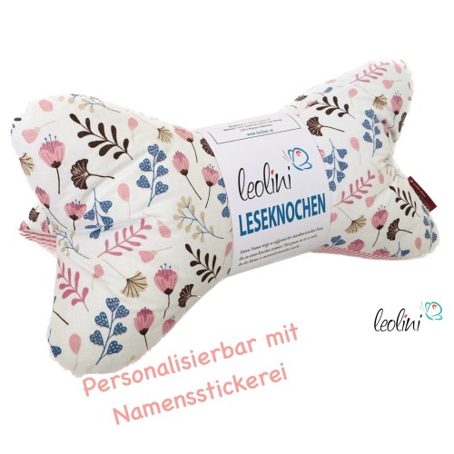 Leseknochen personalisierbar | Nackenkissen STREUBLUMEN ROSA | handgemacht von Leolini Leolini - 1