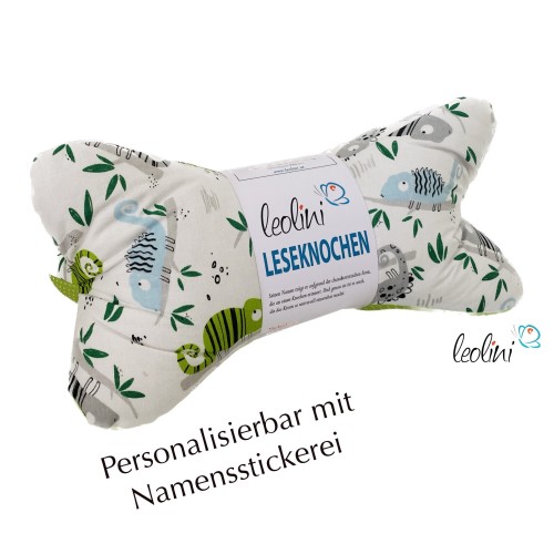 Leseknochen personalisierbar | Nackenkissen CHAMÄLEON | handgemacht von Leolini Leolini - 1