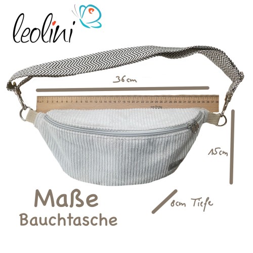 Bauchtasche XL | Crossbody-Bag | Gürteltasche aus Lederimitat EISBLAU METALLIC inkl. gemustertem Gurtband Leolini - 4