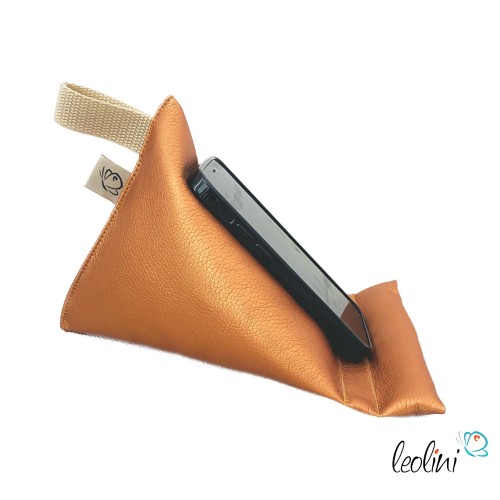 Handysitzsack DELUXE | Lederimitat KUPFER metallic | Stützkissen für Smartphone und Tablet  - 3