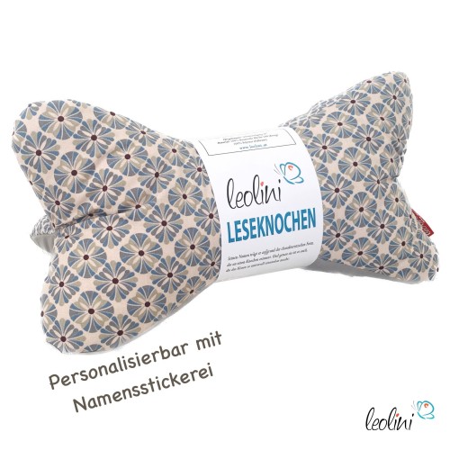 Leseknochen personalisierbar | Nackenkissen GRAUE ORNAMENTE | handgemacht von Leolini Leolini - 1