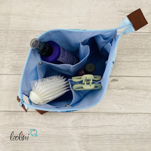Große Kosmetiktasche | Kulturbeutel mit vielen Fächern HORTENSIEN | Handarbeit von Leolini  - 6
