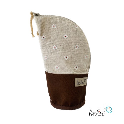Stehende Stiftetasche Leo | Federpennal Schminktasche GÄNSEBLÜMCHEN | Lederimitat Leolini - 4