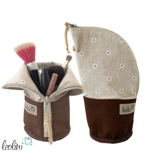 Stehende Stiftetasche Leo | Federpennal Schminktasche GÄNSEBLÜMCHEN | Lederimitat Leolini - 1