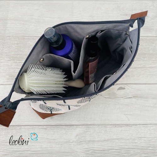 Große Kosmetiktasche | Kulturbeutel mit vielen Fächern LEBENSBAUMN | Handarbeit von Leolini  - 4