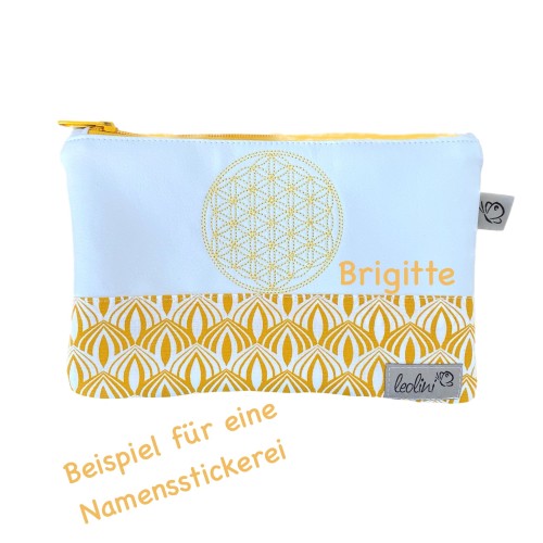 Allzwecktasche Schminktasche Blume des Lebens PERSONALISIERBAR | GELB | Zipptasche Leolini - 2