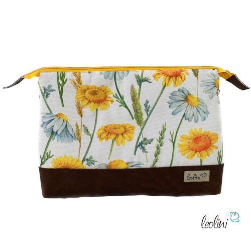 Große Kosmetiktasche | Kulturbeutel mit vielen Fächern SONNENBLUMEN | Handarbeit von Leolini  - 1