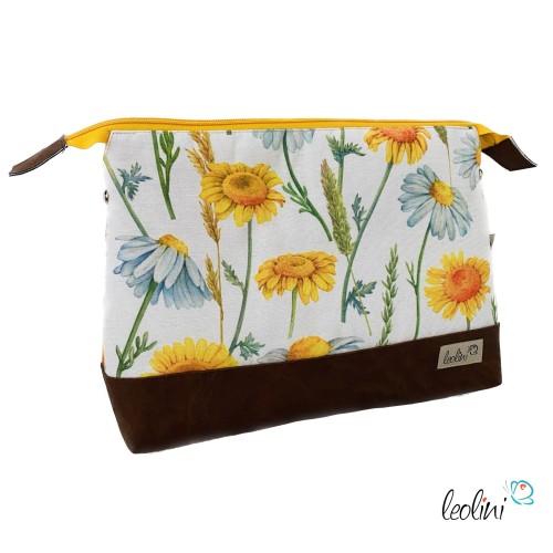 Große Kosmetiktasche | Kulturbeutel mit vielen Fächern SONNENBLUMEN | Handarbeit von Leolini  - 3