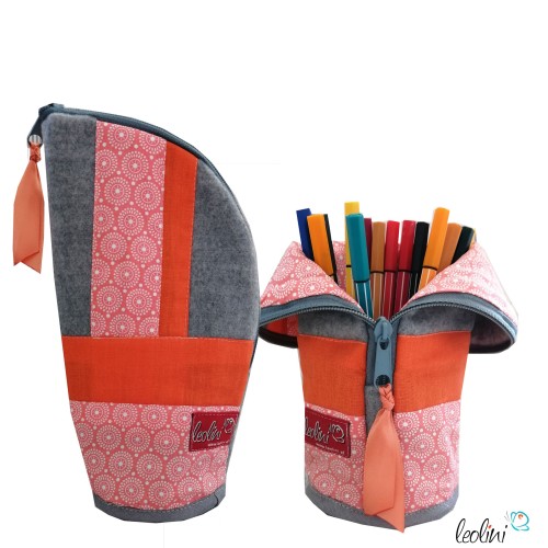 Stehende Stiftetasche Leo | Federpennal Mandala orange personalisierbar Leolini - 1
