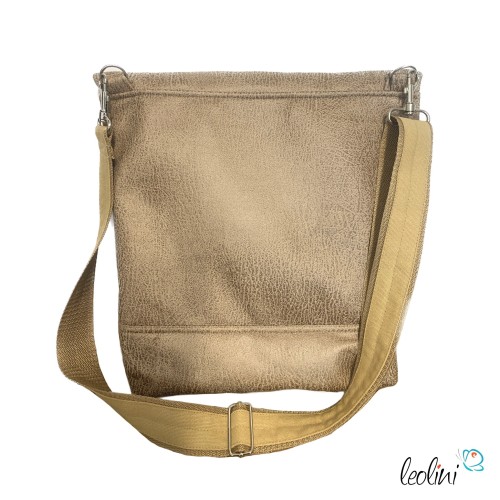Foldover Tasche mit BLUME DES LEBENS Stickerei beige gold und ROST | mit Außenfach Leolini - 3