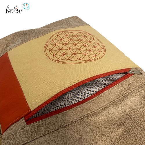 Foldover Tasche mit BLUME DES LEBENS Stickerei beige gold und ROST | mit Außenfach Leolini - 4