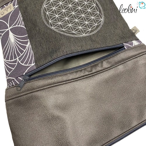 Foldover Tasche mit BLUME DES LEBENS Stickerei grau GRAFIKMUSTER | mit Außenfach Leolini - 3