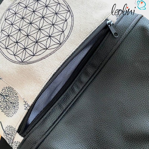 Foldover Tasche mit Blume des Lebens Stickerei und Lebensbaum in schwarz | mit Außenfach Leolini - 4