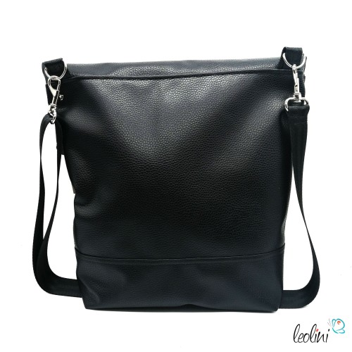 Foldover Tasche mit Blume des Lebens Stickerei und Lebensbaum in schwarz | mit Außenfach Leolini - 5