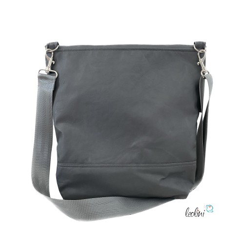 Foldover Tasche mit Blume des Lebens Stickerei mit Pusteblume | Grau | mit Außenfach Leolini - 4