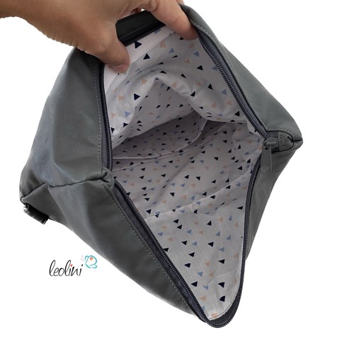 Foldover Tasche mit Blume des Lebens Stickerei mit Pusteblume | Grau | mit Außenfach Leolini - 6
