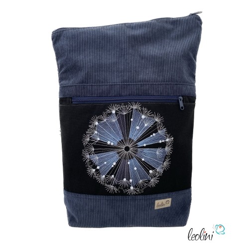 Foldover Tasche aus CORD mit Pusteblume Stickerei |Cordtasche in Jeansblau | mit Außenfach Leolini - 3