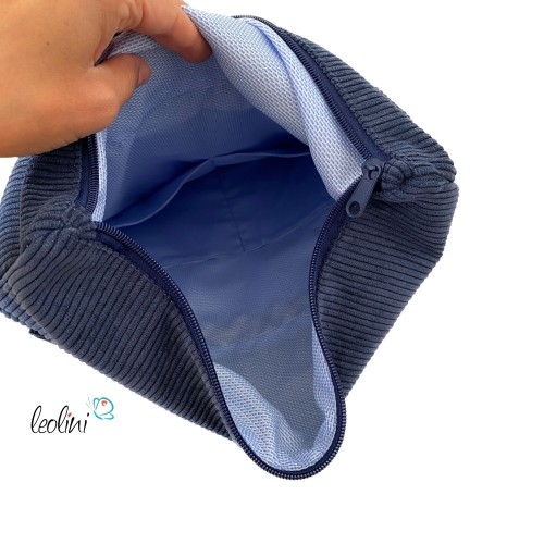 Foldover Tasche aus CORD mit Pusteblume Stickerei |Cordtasche in Jeansblau | mit Außenfach Leolini - 4