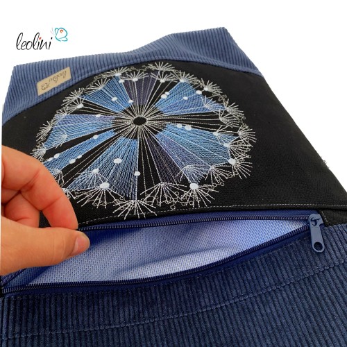 Foldover Tasche aus CORD mit Pusteblume Stickerei |Cordtasche in Jeansblau | mit Außenfach Leolini - 5