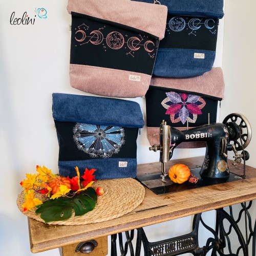Foldover Tasche aus CORD mit Pusteblume Stickerei |Cordtasche in Jeansblau | mit Außenfach Leolini - 8