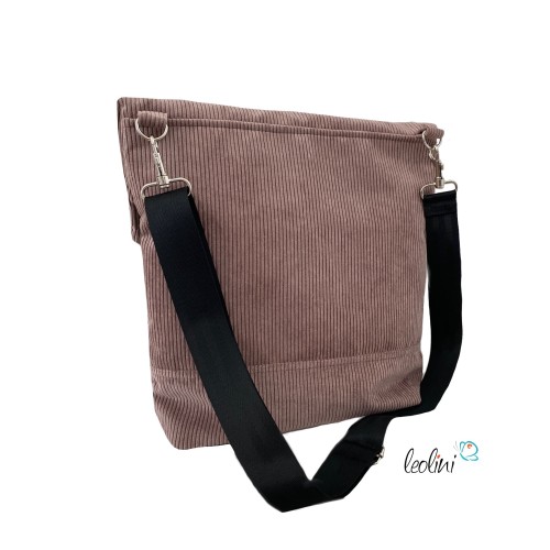 Foldover Tasche aus CORD mit Blumen Stickerei | Cordtasche in Helle Mauve | mit Außenfach Leolini - 3